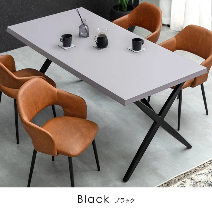 [幅160] モルタル調 ダイニングテーブル 単品 クロスレッグ 4人掛け 長方形 黒脚 天然木脚 おしゃれ 北欧【超大型商品】〔49690245〕