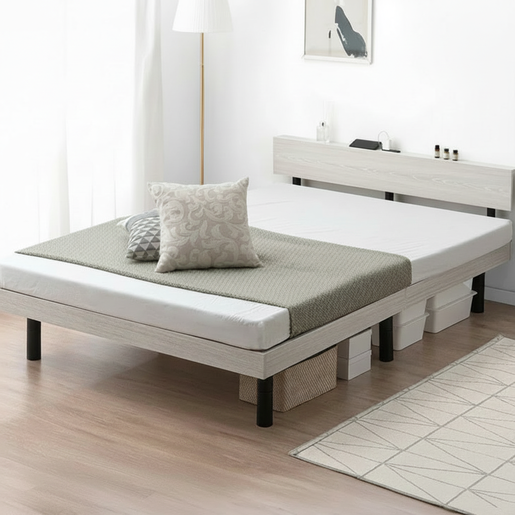 シングル］ベッド マットレス付き Goo3D 高反発 宮棚 3段階高さ調整 2