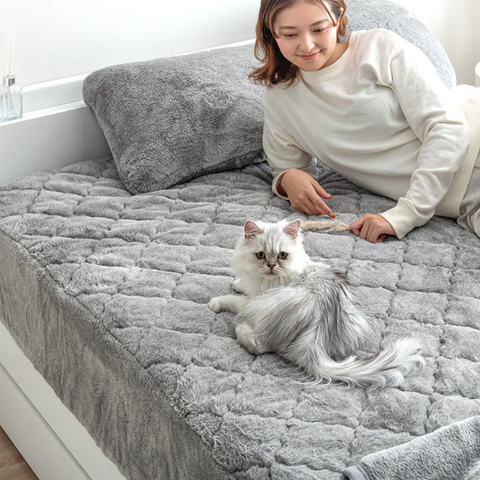 ≪TVで紹介≫[シングル] もはや、ねこ。 一体型 ボックスシーツ 洗える 暖かい 防ダニ 抗菌防臭 敷きパッド秋冬用 猫柄 おしゃれ〔80100136〕