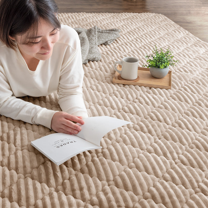 190×240］洗える ストライプ フランネル キルトラグ ホット