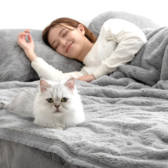 ≪TVで紹介≫ [セミダブル] もはや、ねこ。 2枚合わせ 洗える 掛け毛布 ブランケット 綿入り毛布  あったか  冬用 厚手 猫の手触り 可愛い〔80100134〕