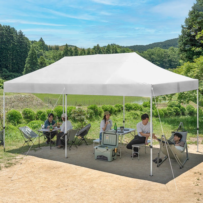 ［3×6m］ワンタッチ タープテント おもり6個セット 大型 2段階調節 収納ケース UVカット 日よけ 耐水〔74100098〕