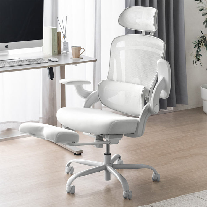 オフィスチェア フットレスト付 ランバーサポート付 ロッキング機能 ハイバック 肘付き 高さ調節 メッシュ チェア 椅子〔31500047〕