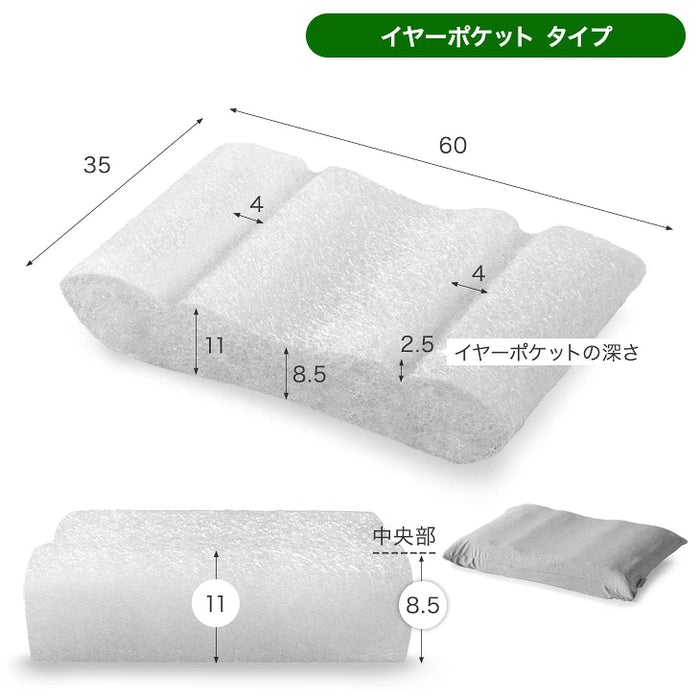 【新発売記念】［イヤーポケットタイプ］空気でできた枕 Goo3D Air 枕 カバー付 洗える 防ダニ 高反発 日本製 体圧分散 ウェーブ型〔51300052〕