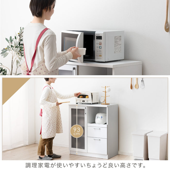 キッチンカウンター 国産 幅80 完成品 食器棚 レンジ台 キッチンラック【超大型商品】〔51300106〕
