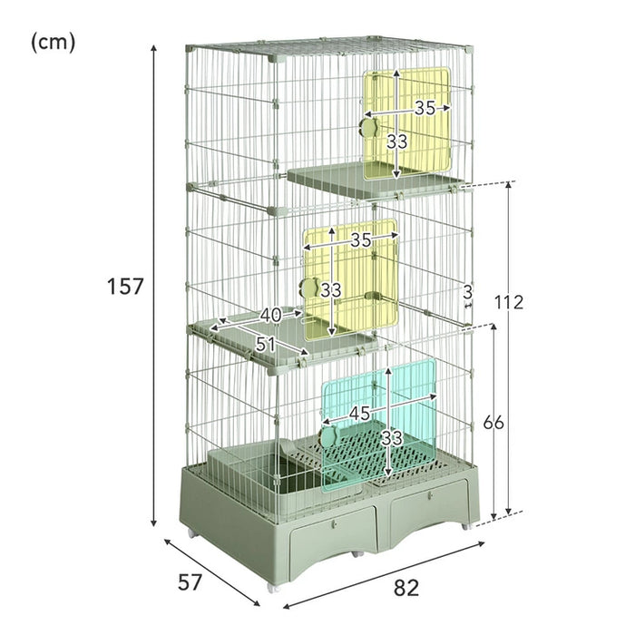 トイレ付き キャットケージ 3段 引き出し 収納 スコップ キャスター トイレ付き キャットケージ 3段 引き出し 収納 スコップ キャスター