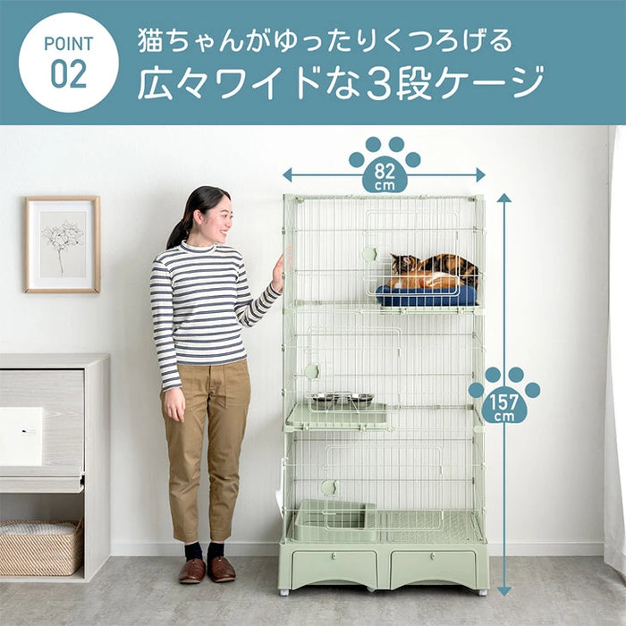 トイレ付き キャットケージ 3段 引き出し 収納 スコップ