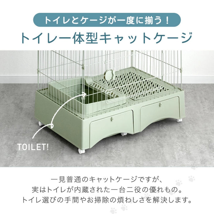 トイレ付き キャットケージ 3段 引き出し 収納 スコップ キャスター トイレ付き キャットケージ 3段 引き出し 収納 スコップ キャスター