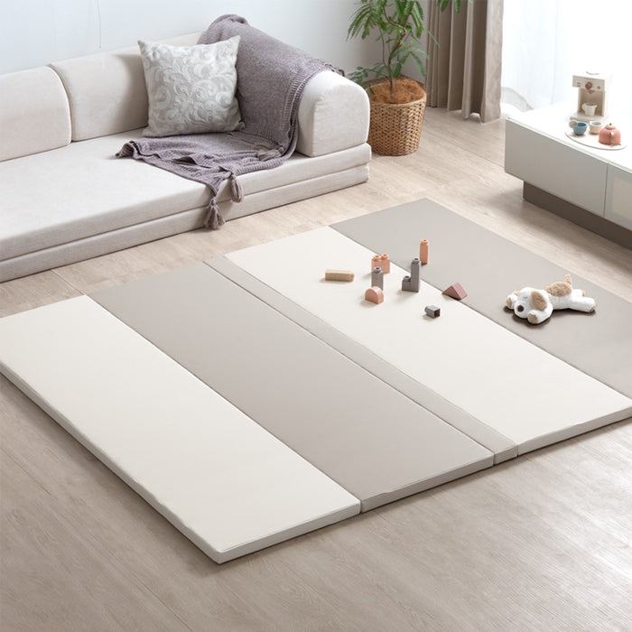 【アウトレット キャンセル戻り品】 ［4つ折り］［180×200］シームレスプレイマット 厚み4cm 防水 防音 収納ケース付き 折り畳み 軽量 床暖房対応 グレージュ×アイボリーホワイト〔3180013904out・out2987〕