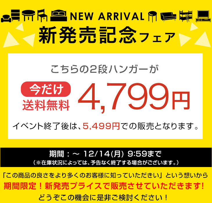 【新発売記念プライス】［2個］収納力UP! 吊り下げ収納 クローゼット フック付き 高さ3段階 衣類収納 ハンガーラック 2段〔99997409〕