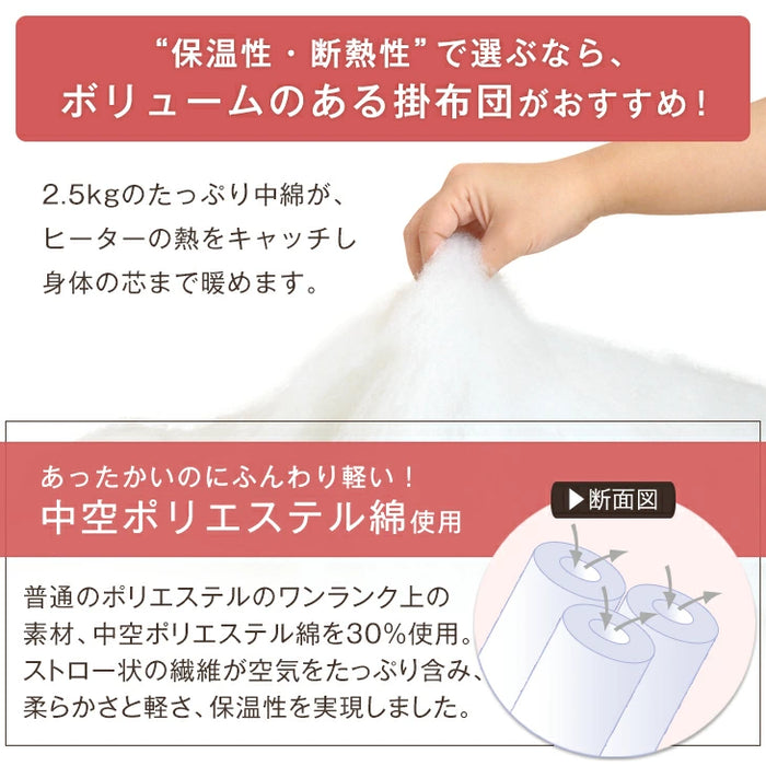 【対応こたつサイズ：幅105-120×奥行75-90cm】 掛布団 敷布団 2点セット ピーチスキン生地 洗える 長方形〔61140264〕