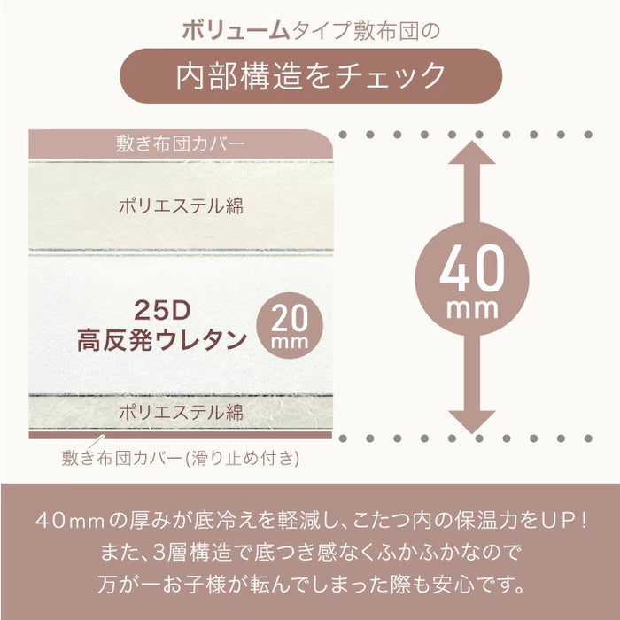 【対応こたつサイズ：幅105-120×奥行75-90cm】とろりん こたつ布団 ボリュームタイプ 掛敷2点セット 何度も洗える 防臭 大判 掛け布団 敷布団〔91300168〕