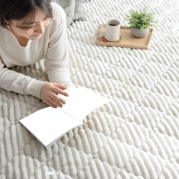 190×190］洗える ストライプ フランネル キルトラグ ホットカーペット