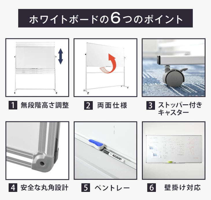 法人様限定 ホワイトボード 120×90 両面仕様 壁面取付も対応 360°回転