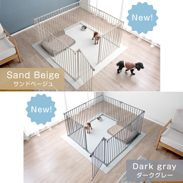 【アウトレット キャンセル戻り品】[8枚] ペットサークル バリアフリー 151×151cm スチール製  完成品 ドア付き 組み換えOK サンドベージュ〔6490001107out・out2966〕