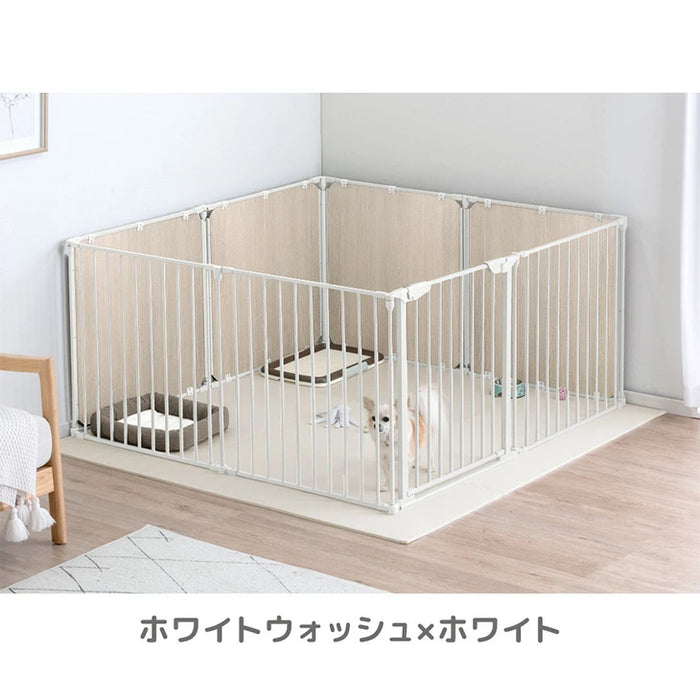 【新発売記念プライス】［6枚］ペットサークル 壁ガード付 木目調 ドア付き 折り畳み 組み換えOK〔64900014〕