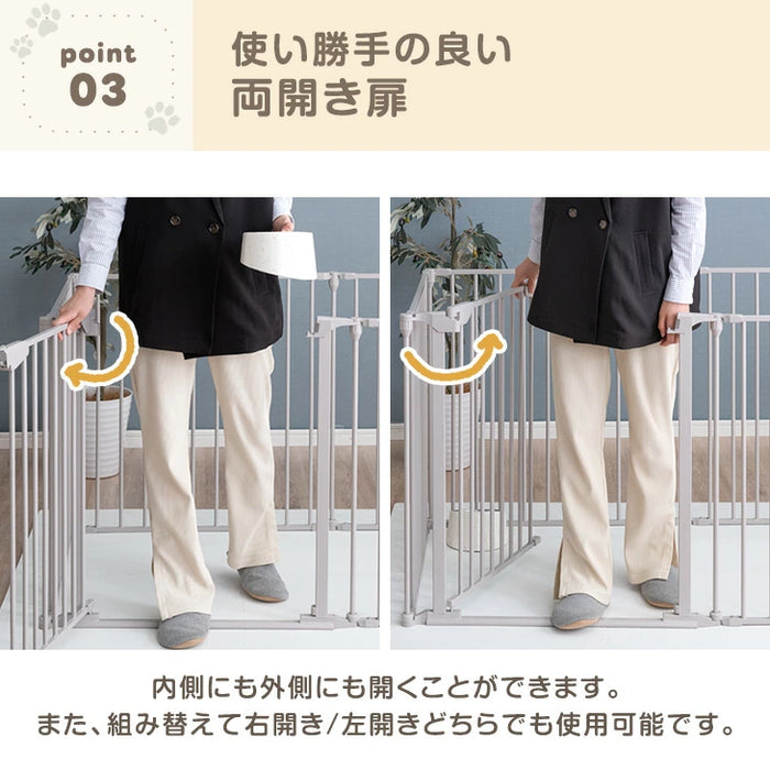 【新発売記念プライス】［6枚］ペットサークル 壁ガード付 木目調 ドア付き 折り畳み 組み換えOK〔64900014〕