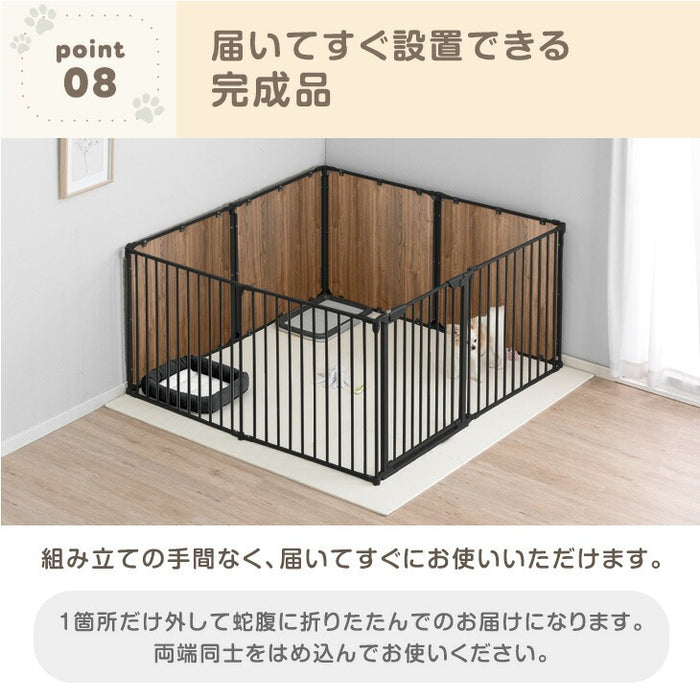 【新発売記念プライス】［6枚］ペットサークル 壁ガード付 木目調 ドア付き 折り畳み 組み換えOK〔64900014〕