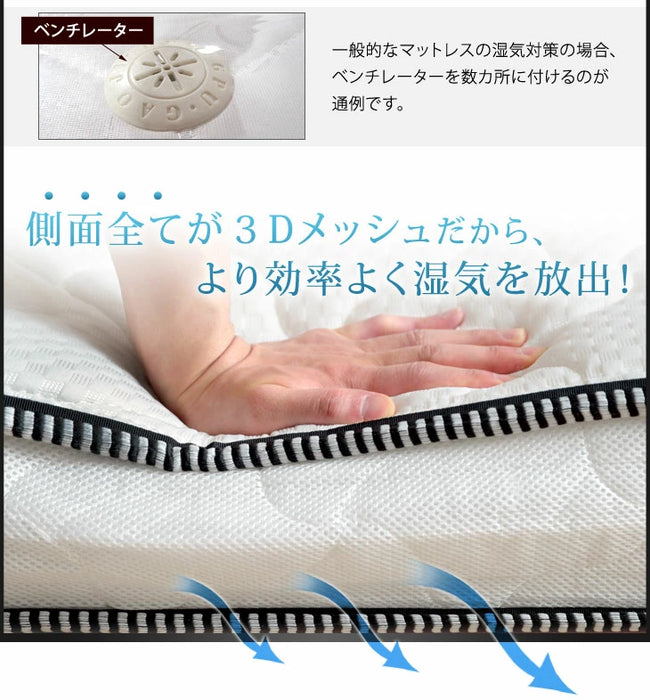 [セミダブル］ボンネルコイルマットレス 通気性抜群 3Dメッシュ〔65090109〕
