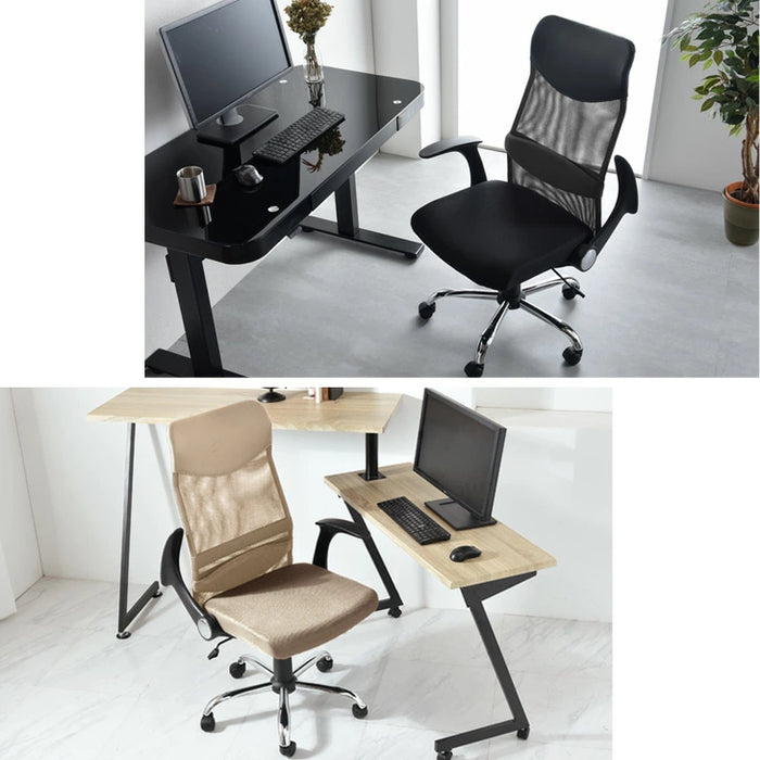 オフィスチェア 腰楽ランバーサポート付 アームレスト固定式 床傷防止 PUキャスター ハイバック メッシュ 肘付き チェア *G-AIR*〔65090108〕