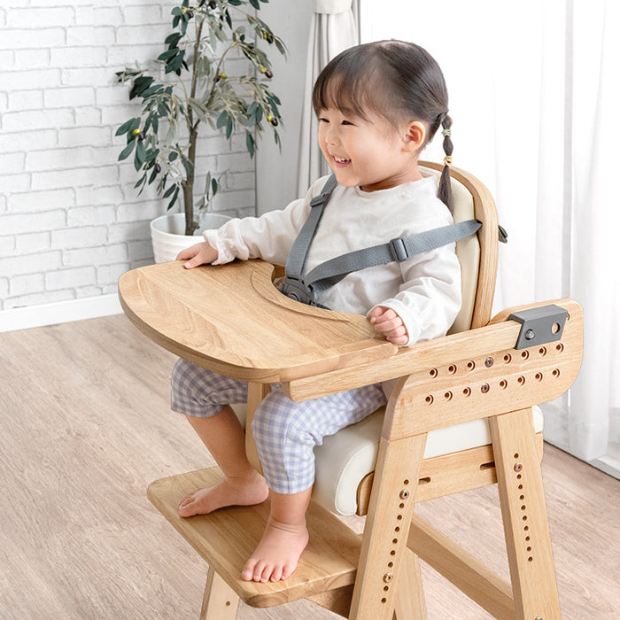 着脱式テーブル ベビーチェア 天然木 高さ調整 5点ベルト 立ち上がり防止 足置き付 子供椅子〔65100003a〕