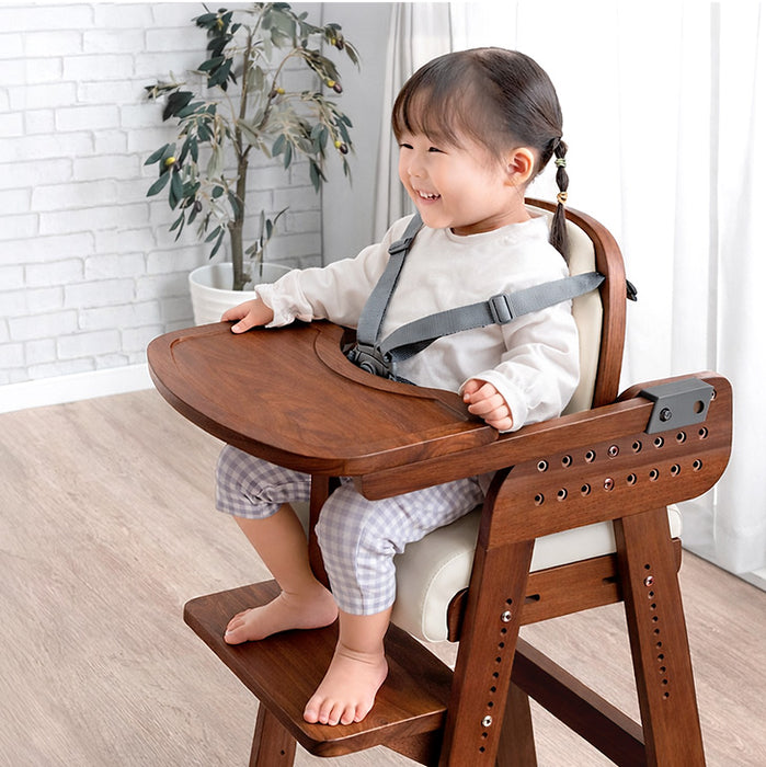 着脱式テーブル ベビーチェア 天然木 高さ調整 5点ベルト 立ち上がり防止 足置き付 子供椅子〔65100003a〕