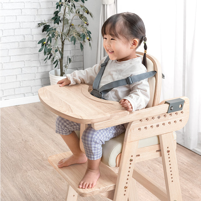 着脱式テーブル ベビーチェア 天然木 高さ調整 5点ベルト 立ち上がり防止 足置き付 子供椅子〔65100003a〕
