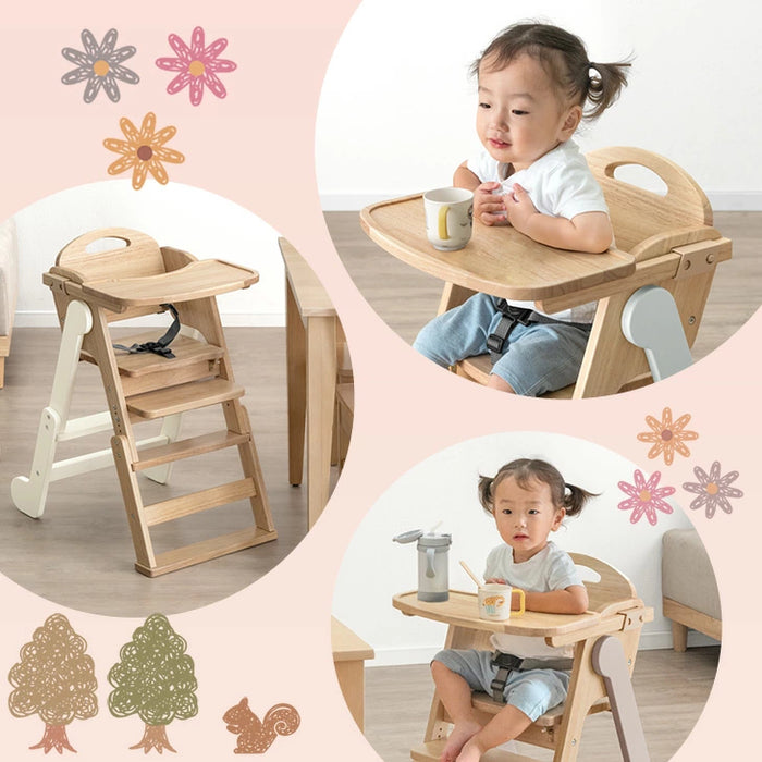 現役ママが考えた 2WAYハイ＆ロー ベビーチェア テーブル付き 折りたたみ 天然木 高さ調整 足置き 〔65200031〕