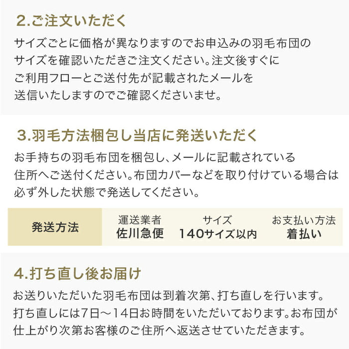 ［シングル］羽毛布団のリフォームサービス ライトタイプ〔11156728〕