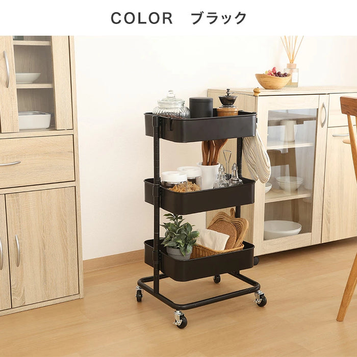高さ調節OK マルチワゴン 3段 キャスター付き 収納ボックス バスケット ランドリー 子供部屋 ベビー用品 おもちゃ箱 キッズ〔70600000〕