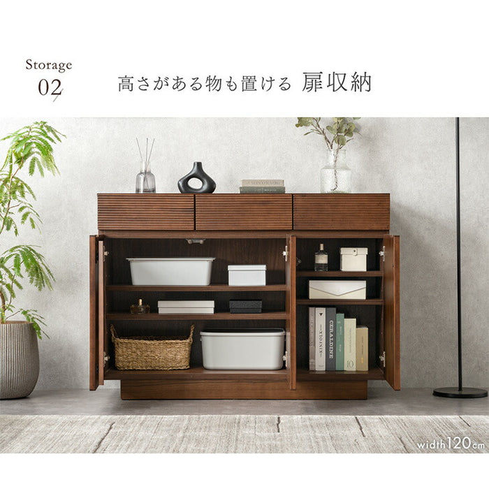 ［幅120］サイドボード 完成品 天然木 アッシュ 無垢 引き出し キャビネット 木製 北欧【超大型商品】〔71050037〕