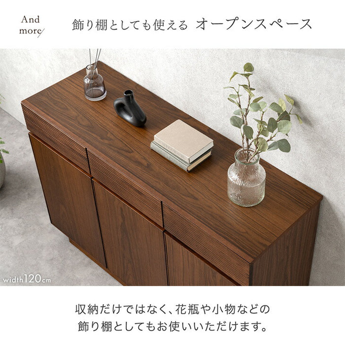 ［幅120］サイドボード 完成品 天然木 アッシュ 無垢 引き出し キャビネット 木製 北欧【超大型商品】〔71050037〕