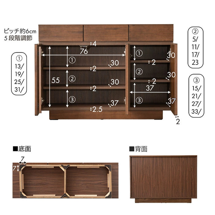 ［幅120］サイドボード 完成品 天然木 アッシュ 無垢 引き出し キャビネット 木製 北欧【超大型商品】〔71050037〕