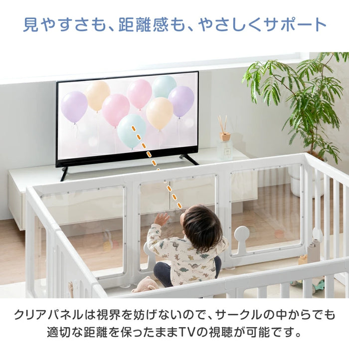 ［130×150］クリア ベビーサークル ハイタイプ 可愛いキリンさん扉 滑り止め付 ジョイント式 扉付き〔72500009〕