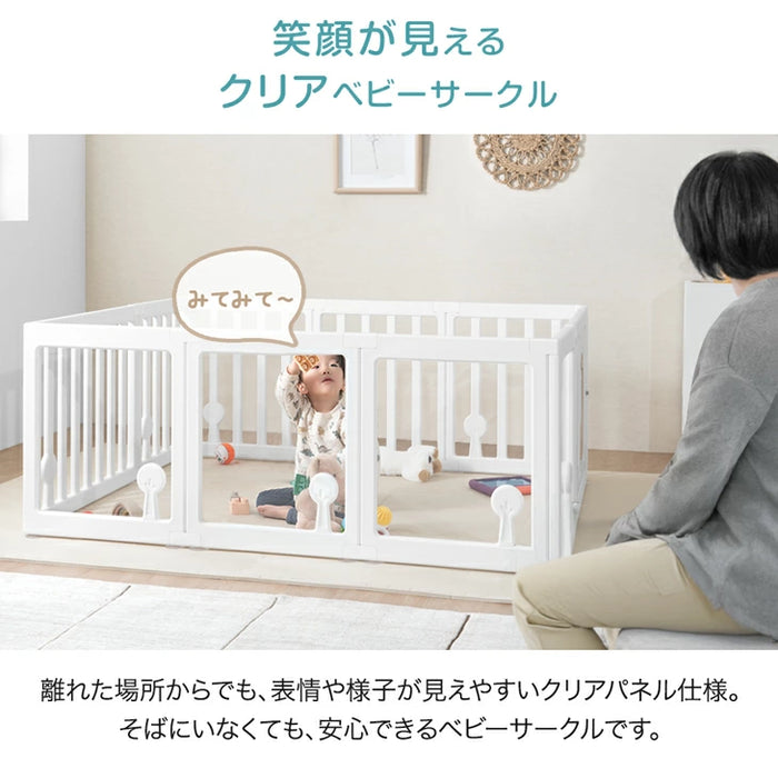 ［130×150］クリア ベビーサークル ハイタイプ 可愛いキリンさん扉 滑り止め付 ジョイント式 扉付き〔72500009〕