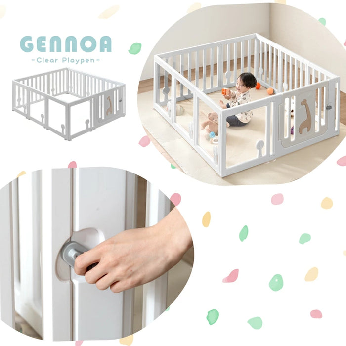 ［130×150］クリア ベビーサークル ハイタイプ 可愛いキリンさん扉 滑り止め付 ジョイント式 扉付き〔72500009〕