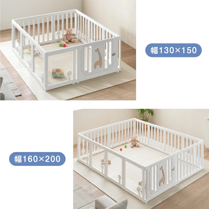 160×200］クリア ベビーサークル ハイタイプ 可愛いキリンさん扉 滑り