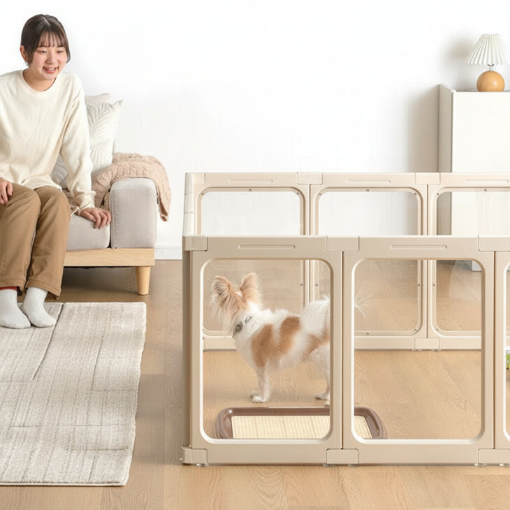 【ケース入り】　バクリーヘッドとR-32 セット 15枚］愛犬と目が合う クリア ペットサークル 組み替え 2ドア ドア付き