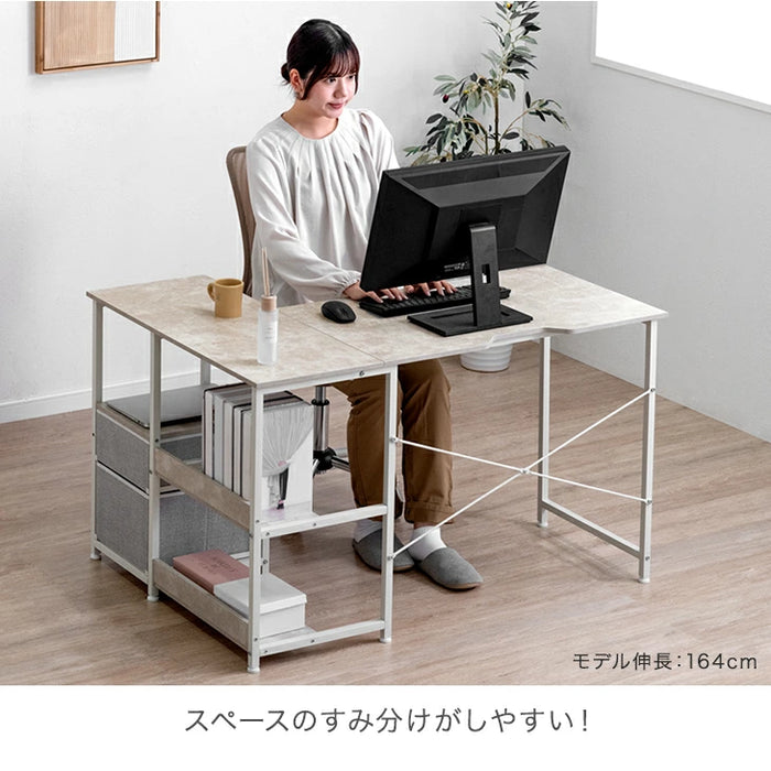 【新発売記念プライス】［幅120］パソコンデスク L字 左右組換OK 引出し付 棚付き 粉体塗装〔72600093〕