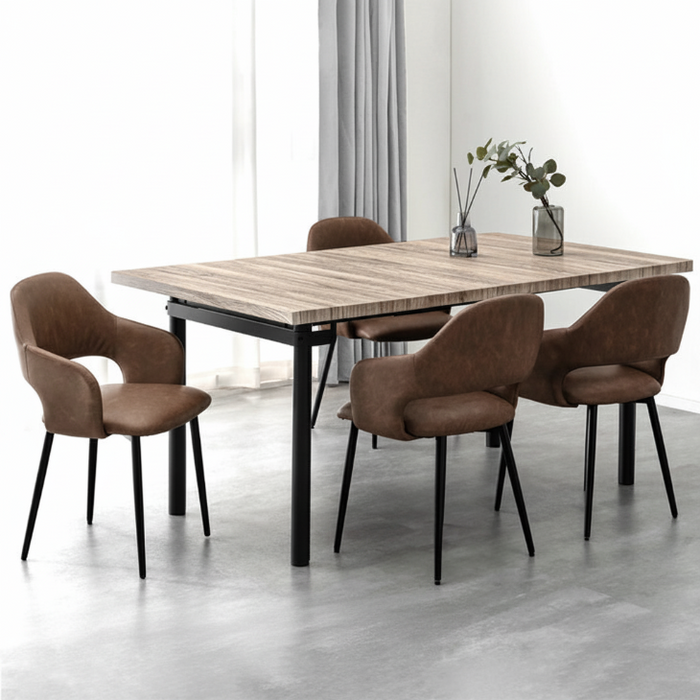 ［幅90-160］伸長式 ダイニングテーブルセット 5点セット 4人掛け エクステンション 北欧 長方形 木目調【超大型商品】〔72610058〕