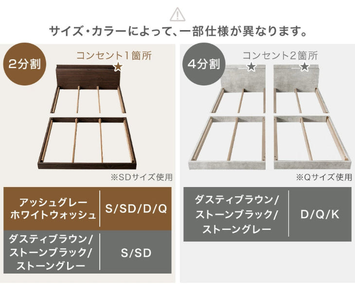 [クイーン] USB・2コンセント&スマホスタンド付 ローベッド フレームのみ コンセント すのこ フレーム 木製 宮付き〔73400036〕