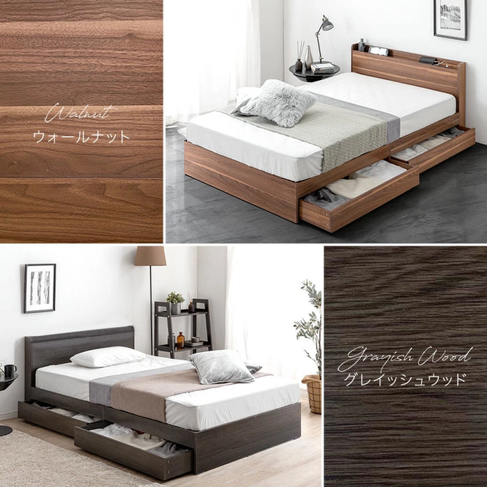 ベッドフレーム　すのこベッド　セミダブル　ウォルナット セミダブル] 収納付きすのこベッド ベッドフレーム単品 スマホスタンド