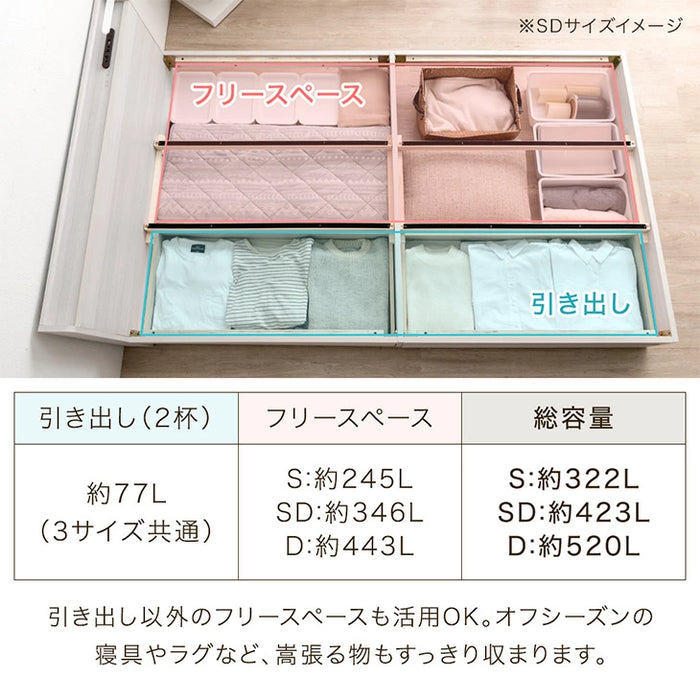 [セミダブル] 収納ベッド 3ゾーンポケットコイル スマホスタンド＆USB・コンセント付き 宮棚 マットレス付き 〔73400089〕