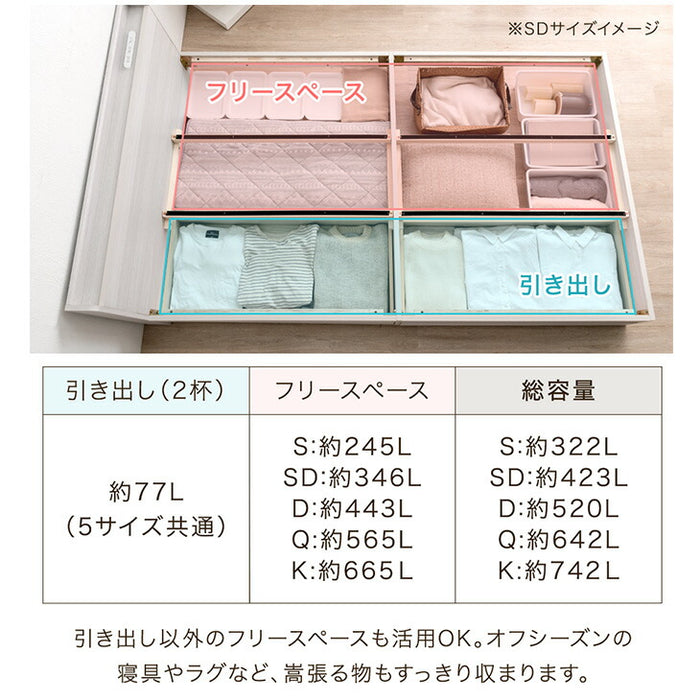 ［シングル］収納付きすのこベッド ベッドフレーム単品 スマホスタンド＆USB+2口コンセント 宮付き 容量約77L〔73400030〕