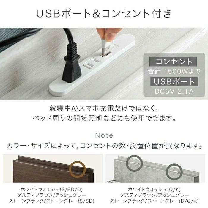 ［シングル］ローベッド すのこ ベッドフレーム USB・コンセント&スマホスタンド付 宮棚 連結〔73400033〕
