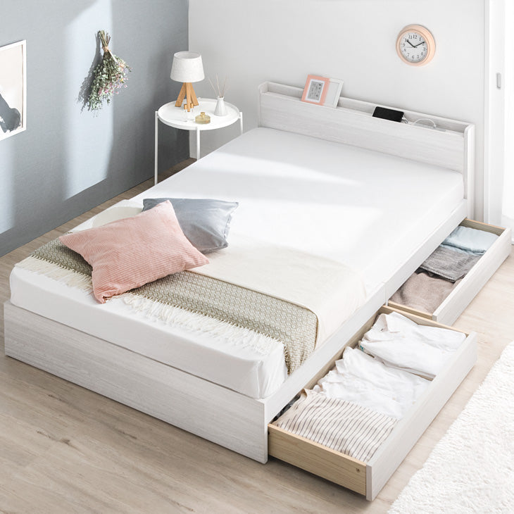 マットレスとベッド ダブル] マットレス付 収納ベッド スマホスタンド＆USB・コンセント