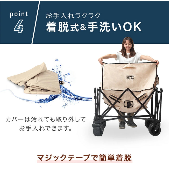 想定の斜め上。オープン＆スロープリア 大容量 285L キャリーワゴン ノーパンク 大型タイヤ 拡張 自立式 折りたたみ コンパクト アウトドア 後ろ開け〔74100940〕