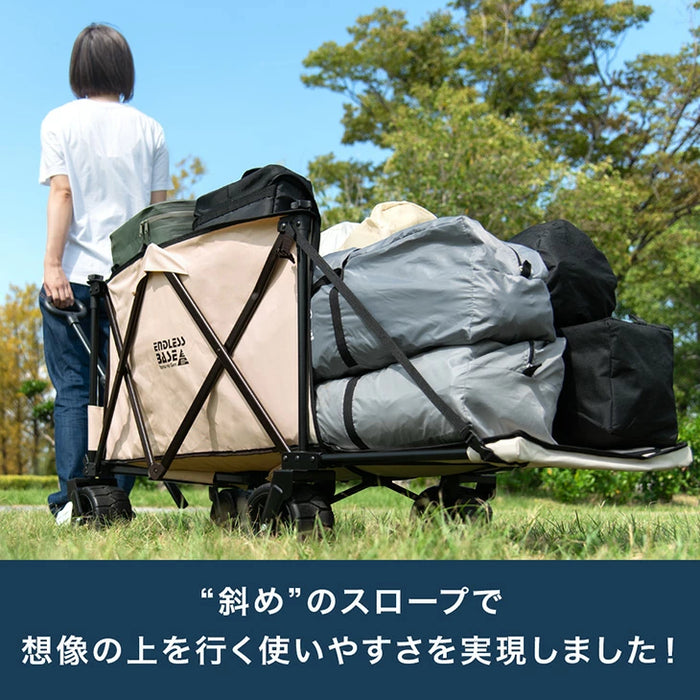 想定の斜め上。オープン＆スロープリア 大容量 285L キャリーワゴン ノーパンク 大型タイヤ 拡張 自立式 折りたたみ コンパクト アウトドア 後ろ開け〔74100940〕