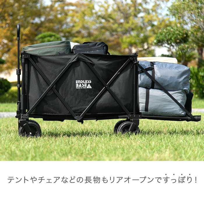 想定の斜め上。オープン＆スロープリア 大容量 285L キャリーワゴン ノーパンク 大型タイヤ 拡張 自立式 折りたたみ コンパクト アウトドア 後ろ開け〔74100940〕