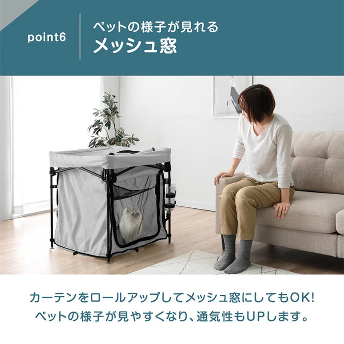 ポータブルケージ 2ドア 折りたたみ 組み立て 簡単 トイレ ハンモック付 ペットケージ 猫用 犬 コンパクト 防災 避難〔74100960〕